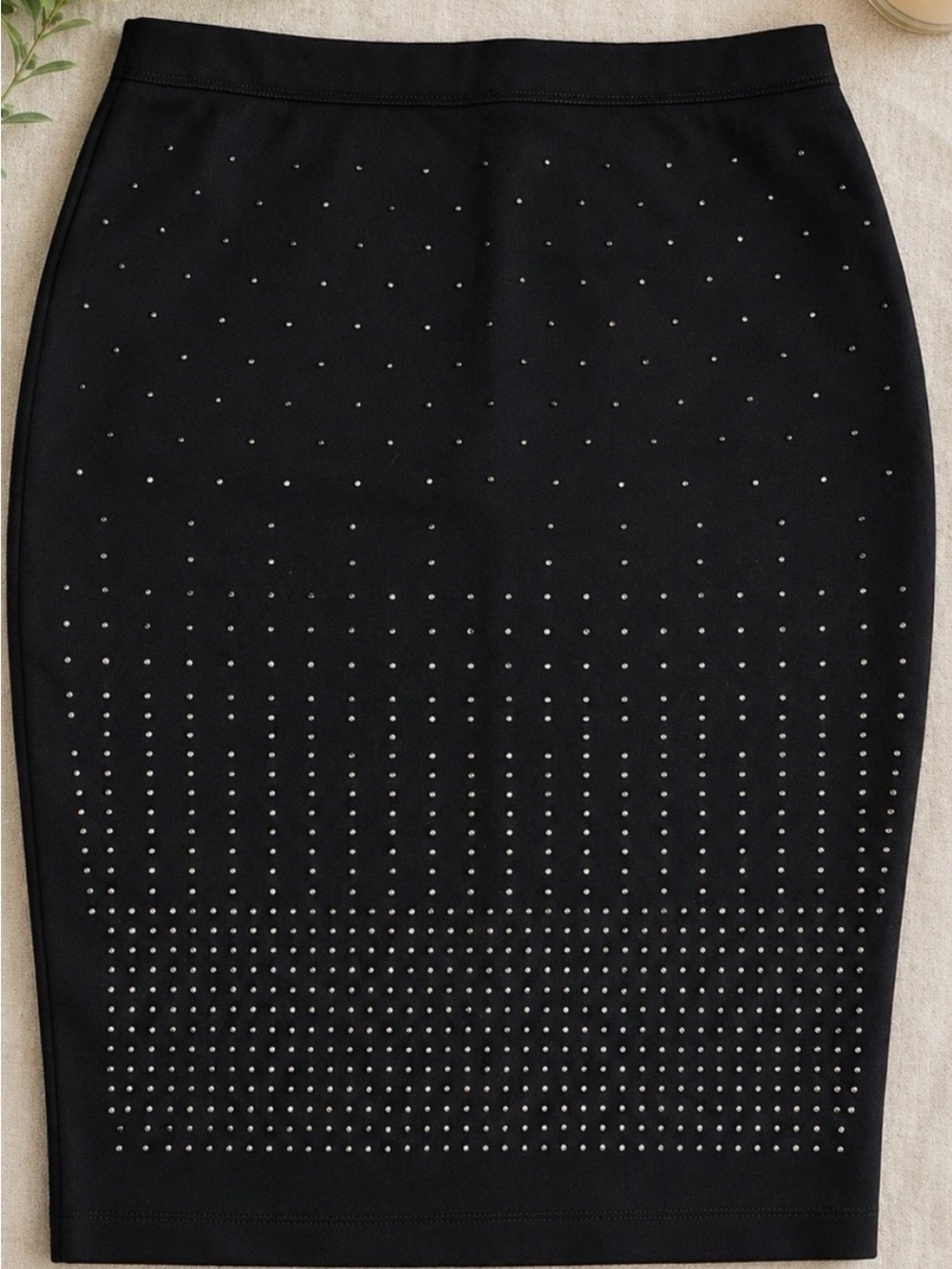 Carmen Marc Valvo Black Studded Pencil Skirt